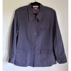 Talbots Collared Blazer Jacket 100% Silk  Vintage Academia Purple/Blue Size 16P